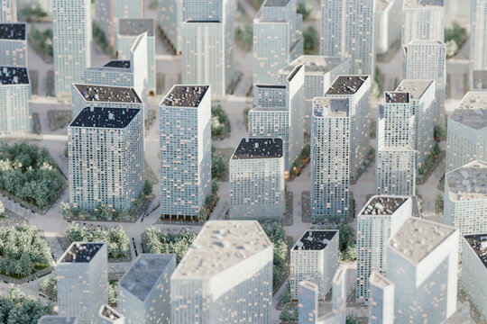 3d aerial view of modern white city with roads streets and green areas