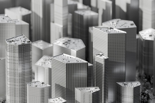 Aerial 3d view of modern city skyscrapers and roads with no people