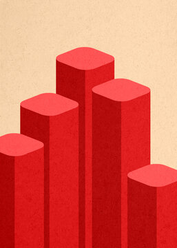 Minimal red column chart illustration showing growth on vintage background