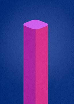Minimal abstract column illustration with purple gradient on blue