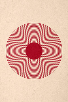 Red concentric circle illustration with vintage textured background