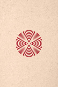 Red concentric circle pattern illustration on vintage textured background