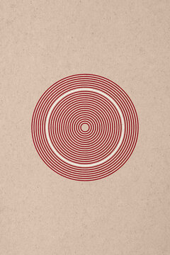 Red concentric circle pattern illustration on vintage textured background
