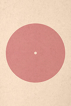 Red concentric circle pattern illustration on vintage textured background