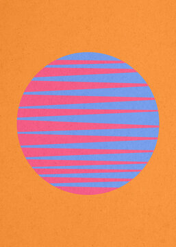 Retro geometric illustration of striped sphere with vintage effect