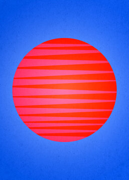 Retro sphere illustration resembling sun or moon with layered stripes