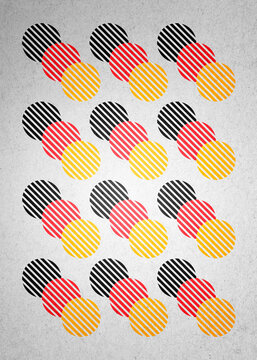 Abstract geometric illustration of striped circles in German flag colors