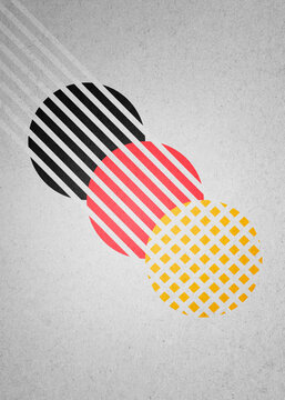 Vintage abstract circles with stripes resembling German flag colors