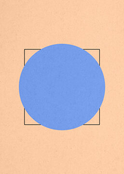 Blue circle overlapping black square on vintage minimal background