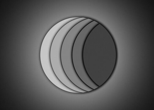 Minimal black and white illustration of abstract sphere with moon effect
