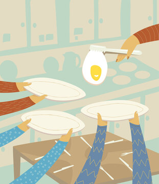 Vector illustration of fried egg being served for family breakfast
