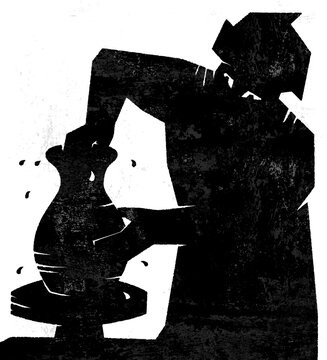 Craftsman shaping clay on pottery wheel in vector illustration