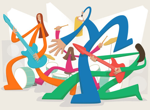 Energetic rock band performance in abstract vector illustration