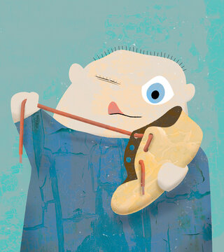 Illustration of child concentrating on tying shoe lace as practice