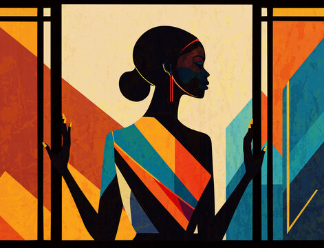 Colorful vector illustration of silhouette opening window to new day