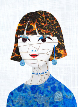 Digital collage illustration of stylish woman with weathered texture