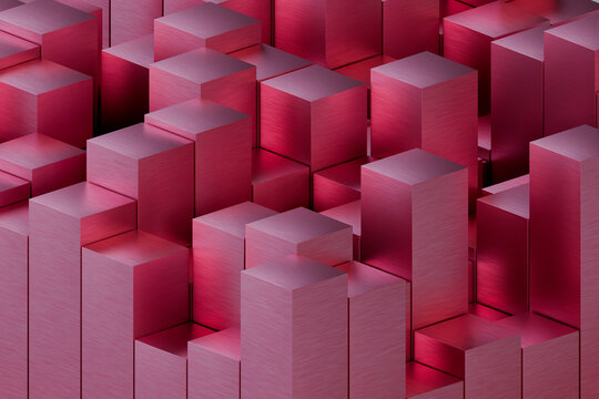 Abstract pink geometric blocks forming a technology inspired pattern