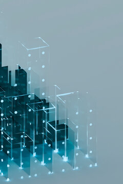 Abstract digital cityscape with technology and data connections