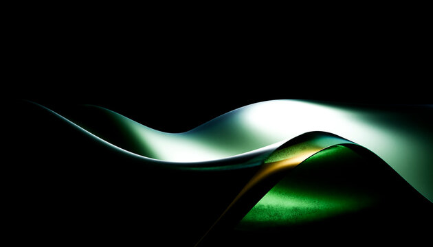 Minimalistic abstract green wave shape with glowing light and copy space