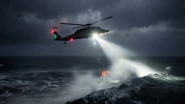 Helicopter Searchlight Over Water