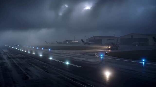 Illuminated Military Runway at Night