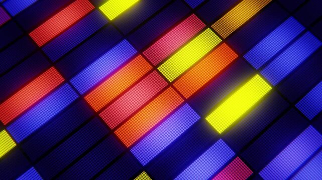 Retro led screen background with glowing colorful lights digital background. Seamless loop.