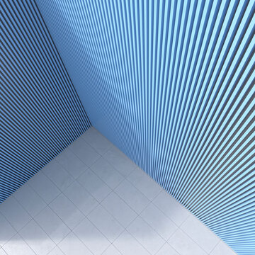 Modern blue urban architectural interior from above with tiled floor