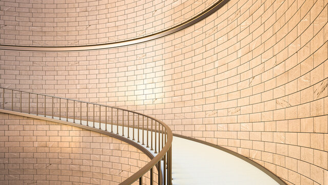 Curved modern tile stairwell interior with architectural detail