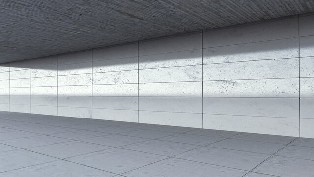 Modern urban concrete tiled wall and floor interior 3d rendering