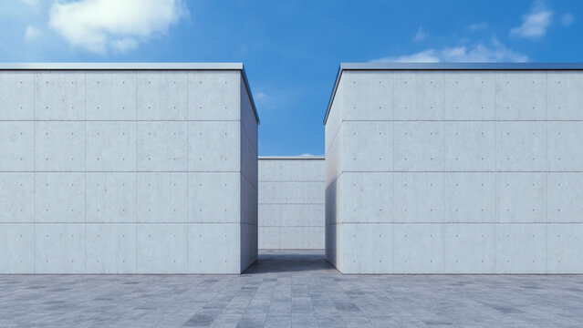 Modern concrete urban architecture entrance 3d rendering outdoors