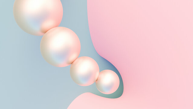 Minimalist pastel 3D render of pearl spheres on abstract background