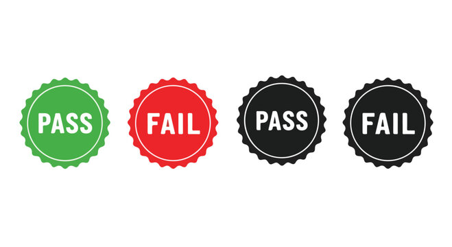 Close-up of digital test result icons showing pass and fail indicators in green red black colors for quality assessment