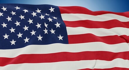 Obraz premium A high resolution close up of the united states flag waving against a clear blue summer sky background