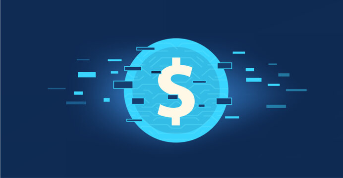 digital currency dollar coin digitalizing into digital coin illustration.
