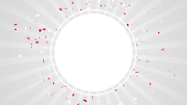 red white confetti circle frame happy birthday and party celeblation on sunburst animation, sale and promotion social media morion background
