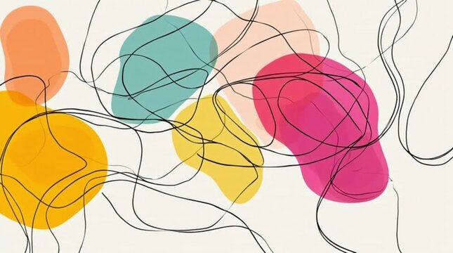 Abstract line drawing animation with colorful organic shapes