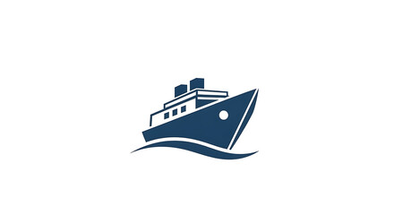 Naklejka premium A stylized blue ship icon with two smokestacks sailing on wavy water against a white background