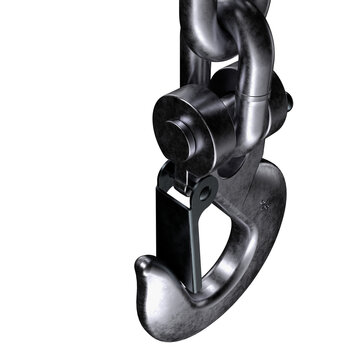   Heavy-duty metal chain with robust clevis grab hook, designed for industrial lifting, towing, and securing. Strong links emphasize durability, reliability, and mechanical strength in heavy operatio