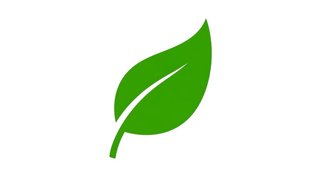 A single bright green leaf with a stem on a plain white background in a simple graphic design style