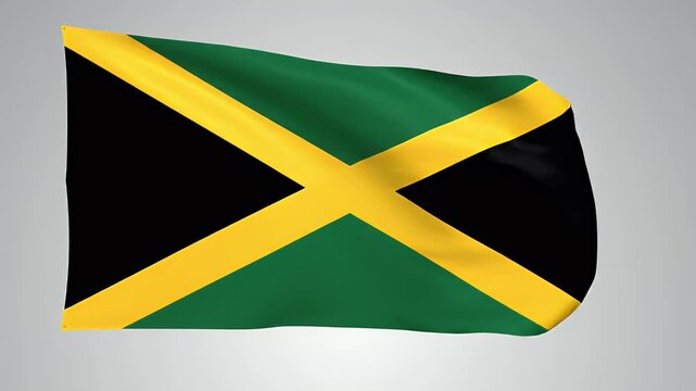 A digitally rendered flag with a black saltire on a green and gold field