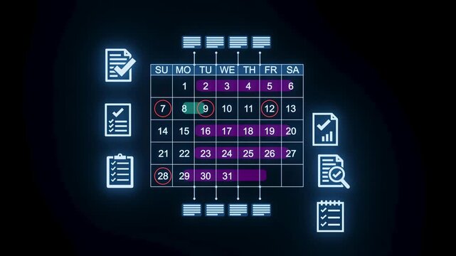 Calendar view showing important dates and marked activities for the month of February in a digital format.
