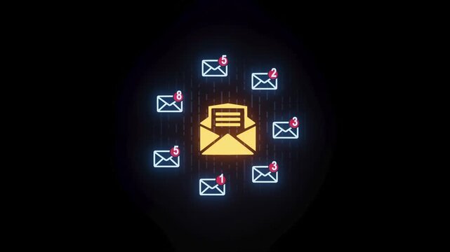 Icon showing multiple emails and unread notifications on a dark background with focus on an envelope symbol.