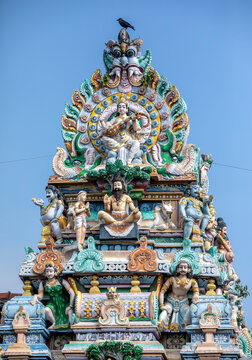 A gopuram at Koneswaram Kovil at Trincomalee in Sri Lanka. The temple is dedicated to the Hindu god Shiva. It is believed Hindu temples on the site were established as early as 205 B.C.