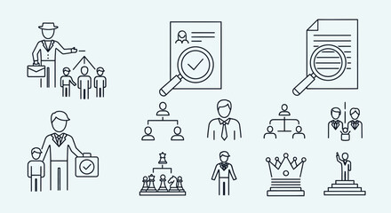 Fototapeta premium Corporate Leadership and Human Resources Management Icon Set