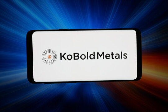 Stuttgart, Germany - 03-18-2026: In this photo illustration, the logo of US mineral exploration company KoBold Metals is displayed on a smartphone in front of abstract background on computer screen.