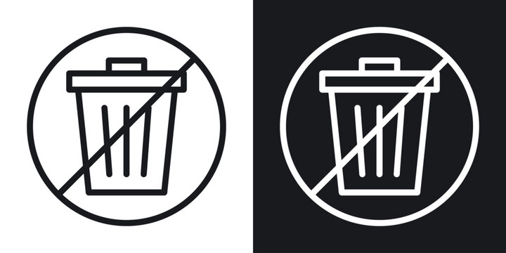 No trash icon set in black and white stroke lines
