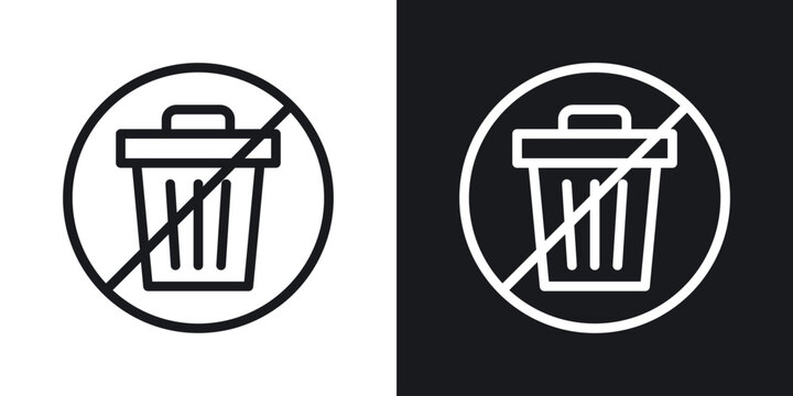 No trash sign set in black and white stroke lines