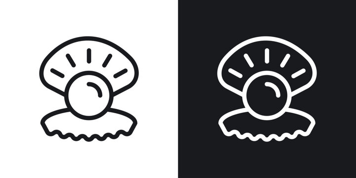 Pearl in the open shell icon set in black and white stroke lines