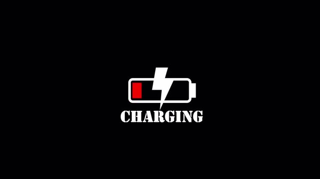 Low Batery Animation with charging status, red bar status battery on alpha channel. 4K Video