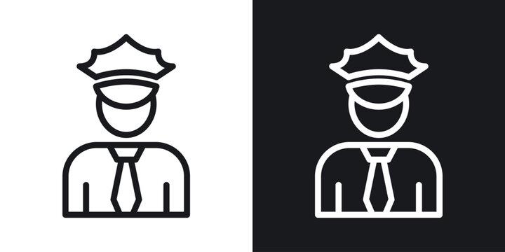 Police icon set in black and white stroke lines